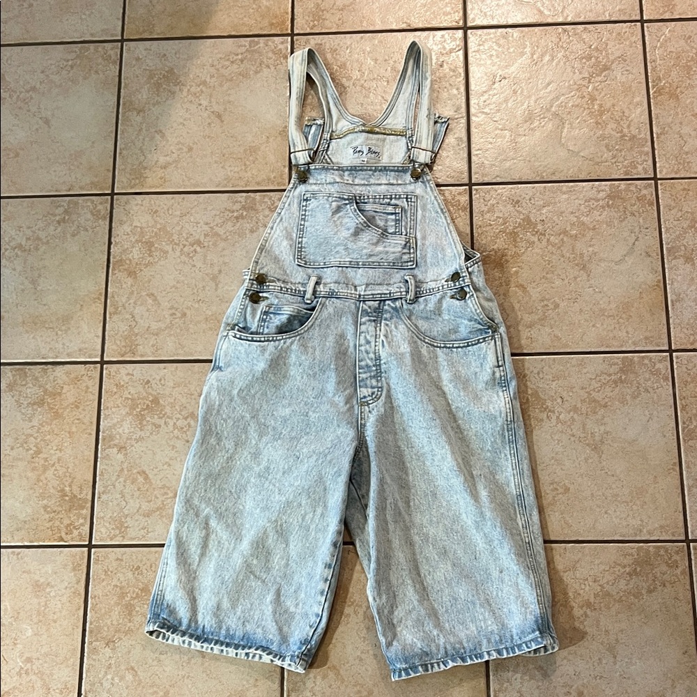 Vintage‎ 90s Paris Blues Light Wash Denim Short Overalls, Sz Medium